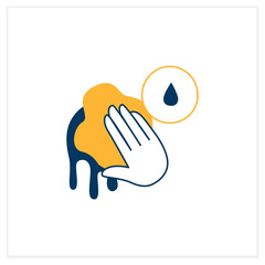 Wet cleaning flat icon.Wiping with liquid soaked sponge linear pictogram. Concept of clean house, hygiene and surface disinfection instruction during covid pandemic.Vector illustration
