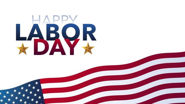 labor day lettering with flag animation