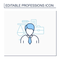 Lawyer line icon. Licensed professional.Advise people about law . Work at court. Important job. Professions concept. Isolated vector illustration.Editable stroke