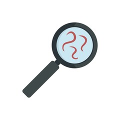 Parasite worms under magnifier icon flat isolated vector
