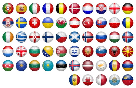 Ballons de football aux couleurs des pays européens