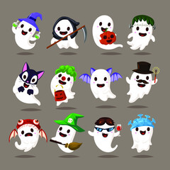 set of cute ghost with halloween costume 