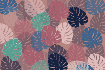 Texture with many tropical leaves of different colors illustration