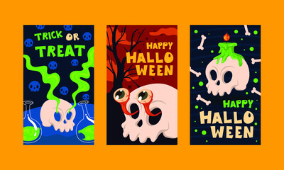 happy halloween card collection with funny illustration