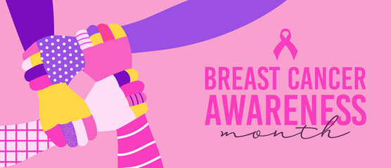 Breast Cancer pink women friend hands together