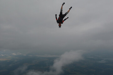 Skydiving. A freefly jump in headdown position.