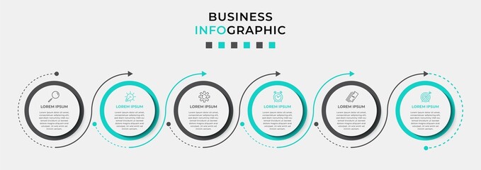 Vector Infographic design business template with icons and 6 options or steps. Can be used for process diagram, presentations, workflow layout, banner, flow chart, info graph