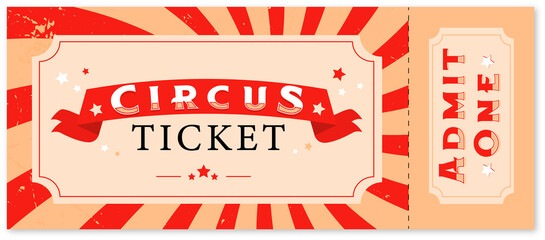 Fototapeta premium Circus ticket with tent and inscriptions on white background