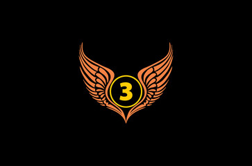 winged number 03 vector logo concept