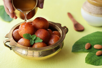 Gulab jamun , gulaab jamun golden bowl Indian sweets food, Diwali sweets Dussehra sweet mithai...