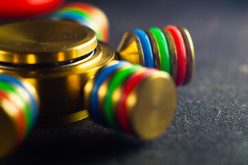 Closeup shot of a metallic colorful spinner.