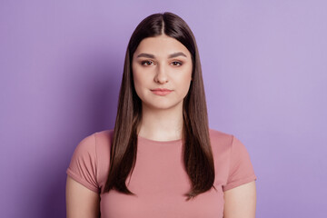 Fototapeta premium Close up photo of nice attractive girl happy positive smile confident isolated over violet color background