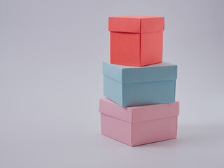 multi-colored gift boxes isolated on a white background
