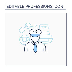 Taxi driver line icon. Professional driver. Transports passengers. Important job. Professions concept. Isolated vector illustration.Editable stroke