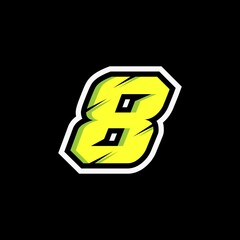 Racing number 8 logo on black background