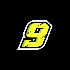 Racing number 9 logo on black background