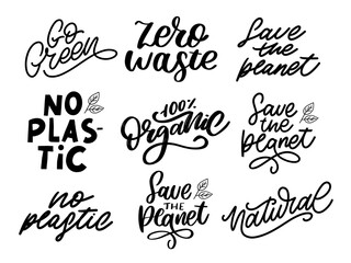 Go Green label, trendy brush lettering, inspirational phrase. Vegetarian concept. Vector calligraphy for vegan shop, cafe, restaurant menu, badges, stickers, banners, logos. Modern typography