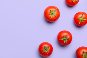 Fresh ripe tomatoes on color background