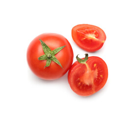 Fresh ripe tomatoes on white background
