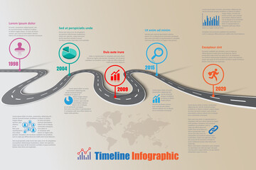 Business roadmap timeline infographic template with pointers designed for abstract background milestone modern diagram process technology digital marketing data presentation chart Vector illustration