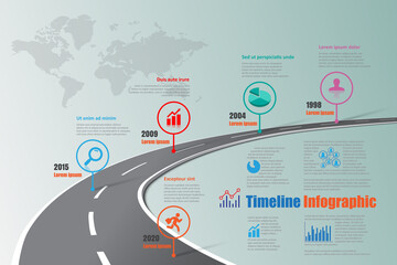 Business roadmap timeline infographic template with pointers designed for abstract background milestone modern diagram process technology digital marketing data presentation chart Vector illustration
