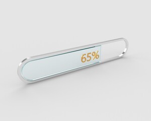 3d Elegant glass loading bar with gold numbers and silver frame.Growth in process expressed in percentage.Information transfer and download concept.Minimalist image in crystal with luxury design