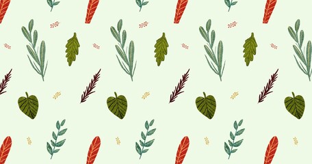 Hand drawn painted Watercolor Floral and leaves seamless pattern illustration