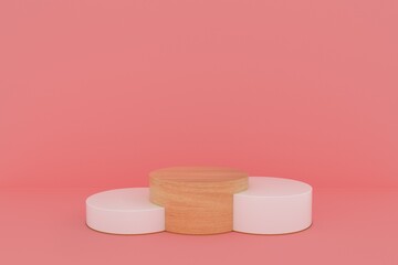 Wooden product podium or platform on pink pastel background
