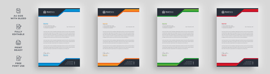 letterhead corporate brochure flyer creative corporate unique amazing minimal abstract a4 size 4 color variation poster banner advertising template design with a logo