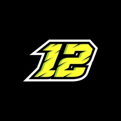 Racing number 12 logo on black background