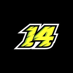 Racing number 14 logo on black background