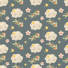 Fototapeta premium Abstract seamless patterns with clouds. Vector illustration. 