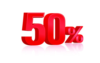 50 percent discount icon on white background. 3D vector