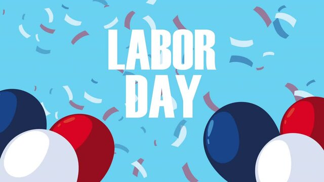 labor day lettering animation with balloons helium