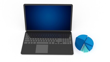 3d illustration laptop smart phone pie chart concept