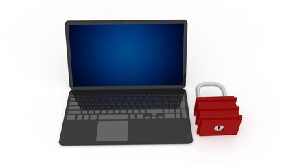 3d illustration laptop secutirty lock concept