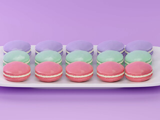 French Colorful Macarons Colorful Pastel Macarons Whitr Pink and Brown Macaron with Fresh Blueberry. 3D rendering