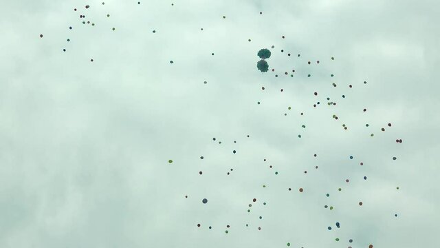 Balloons from the opening ceremony of many colorful children's activities slowly floated into the sky.