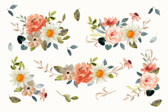 beautiful flower arrangement watercolor collection