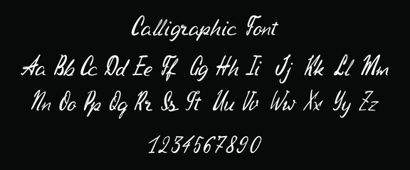 Calligraphic font handmade large and small letters.