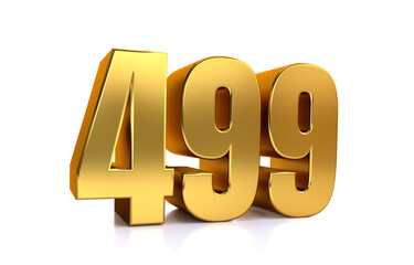 four hundred ninety-nine, 3d illustration golden number 499 on white background and copy space on right hand side for text