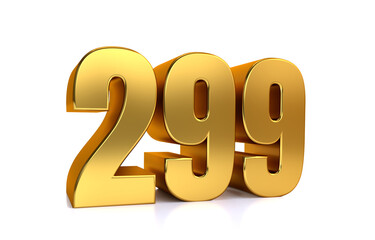 two hundred ninety-nine, 3d illustration golden number 299 on white background and copy space on right hand side for text