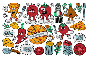 Pizza vector clip art, A set of vector cartoon illustrations for a pizza theme