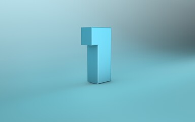 3D rendering of 1 number. 3D Lettering one number.
