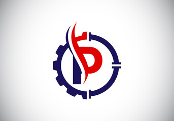 Fototapeta premium Initial P monogram alphabet with gear pipe and flame. Oil and gas logo concept. Font emblem. Modern vector logo for petroleum business and company identity