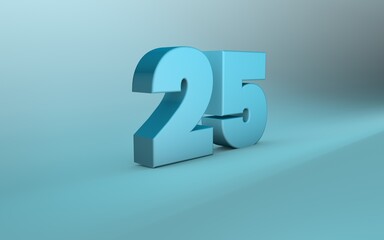 3D rendering of 25 number. 3D Lettering twenty five number.