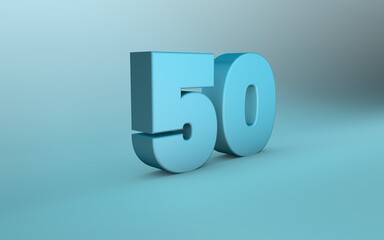 3D rendering of 50 number. 3D Lettering fifty number.