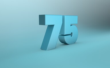 3D rendering of 75 number. 3D Lettering seventy five number.