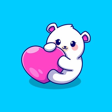 Cute polar bear with love heart cartoon