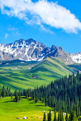 Nalati grassland with beautiful mountain natural landscape in Xinjiang,China.